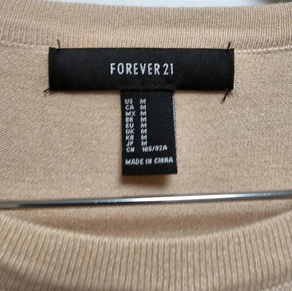 Forever 21 Knit  Jersey Beige Nude Dress Shirt size L - Picture 2 of 5